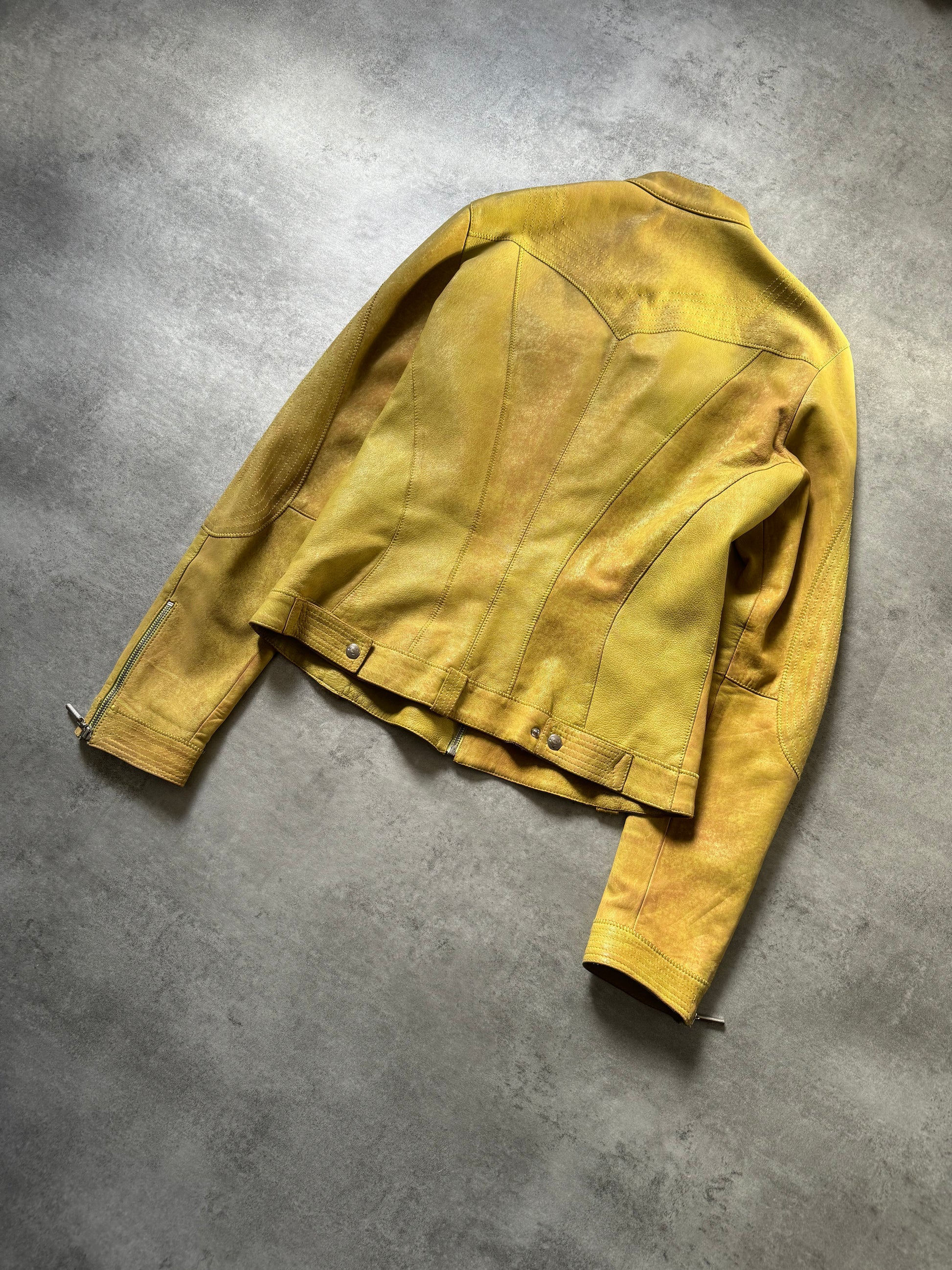 SS2004 Cavalli Sexy Biker Conceptual Yellow Leather Jacket (S) - 4