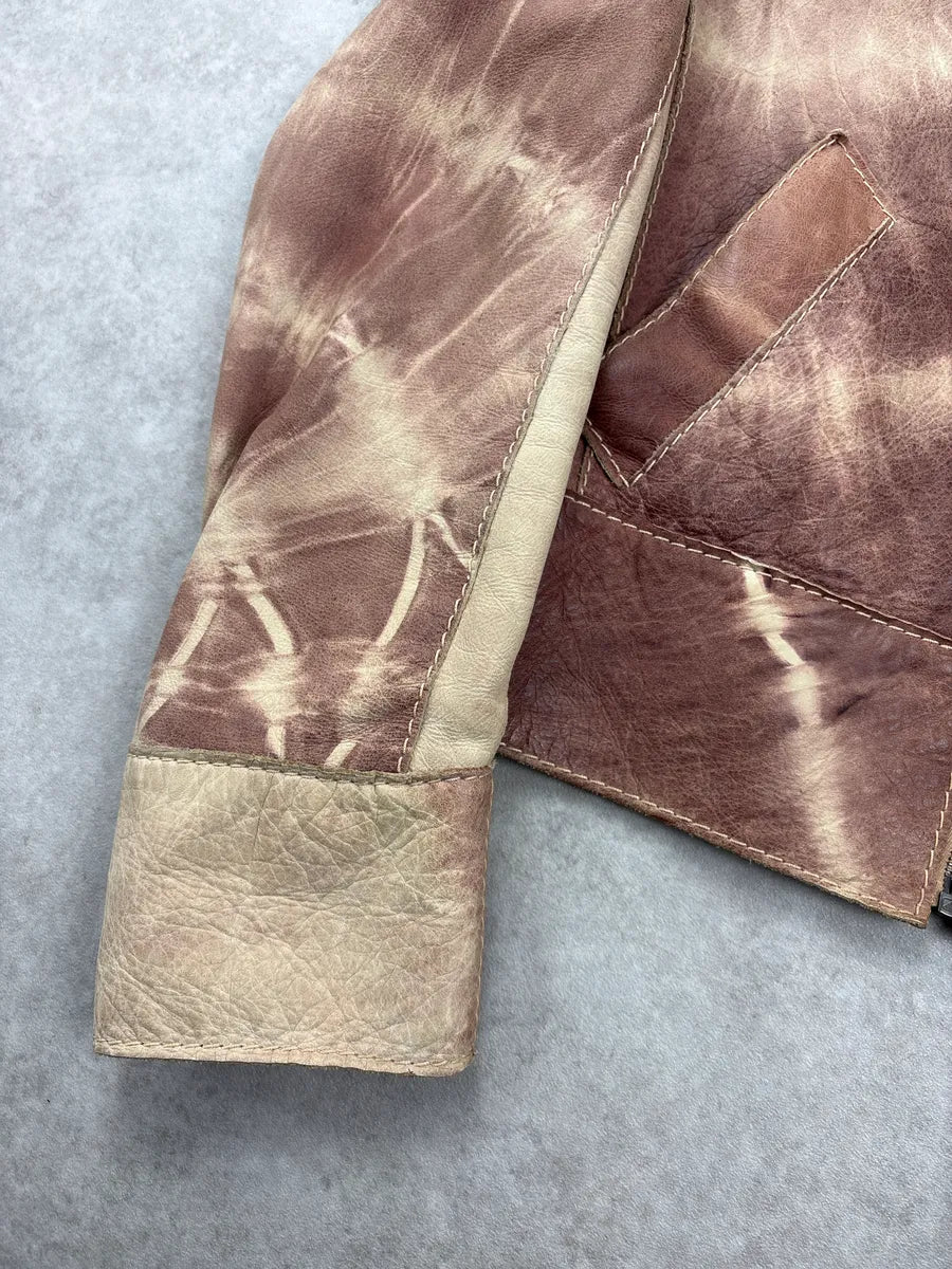 AW2001 Dolce & Gabbana Beige Burgundy Tie Dye Eroded Cropped Leather Jacket yvXABaVX 7