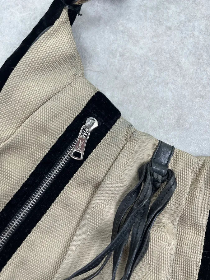 Yves Saint Laurent Beige Black Zip Shoulder Bag MBrhBmr 4