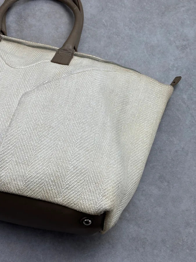 AW2009 Yves Saint Laurent Beige Canvas Handle Bag dHWmeYV 8
