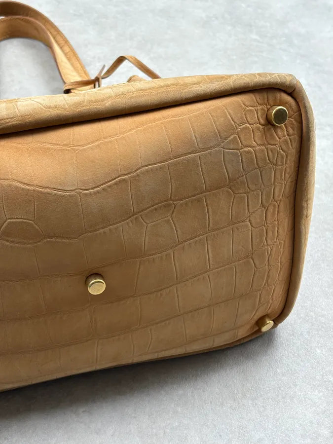 2000s Yves Saint Laurent Beige Crocodile Embossed Leather Bucket Bag nkANnvg 7