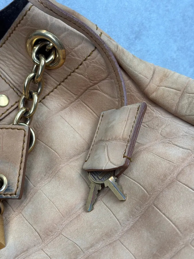 2000s Yves Saint Laurent Beige Crocodile Embossed Leather Bucket Bag nkANnvg 8