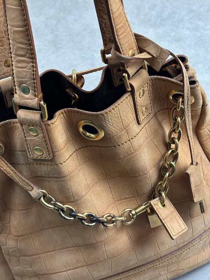 2000s Yves Saint Laurent Beige Crocodile Embossed Leather Bucket Bag nkANnvg 10