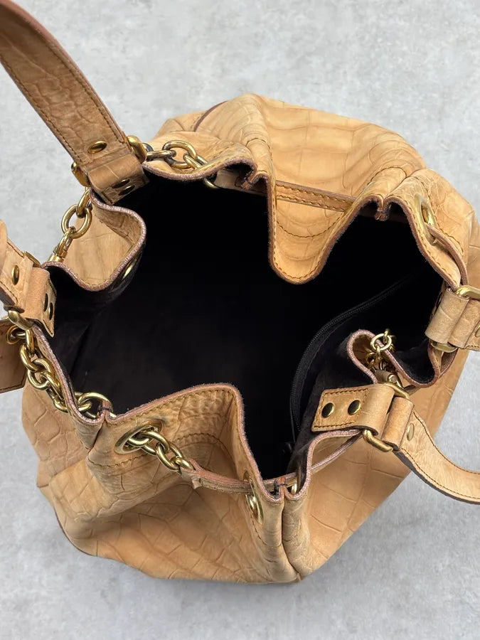 2000s Yves Saint Laurent Beige Crocodile Embossed Leather Bucket Bag nkANnvg 20
