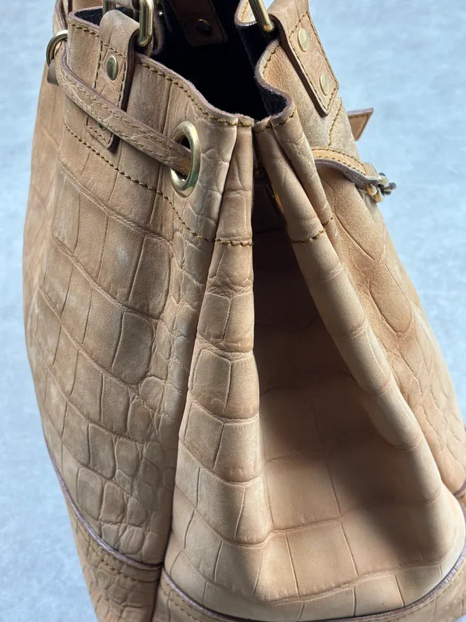 2000s Yves Saint Laurent Beige Crocodile Embossed Leather Bucket Bag nkANnvg 19