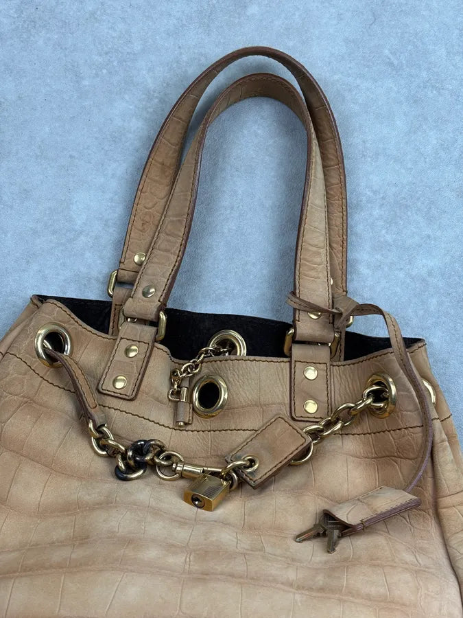 2000s Yves Saint Laurent Beige Crocodile Embossed Leather Bucket Bag nkANnvg 5