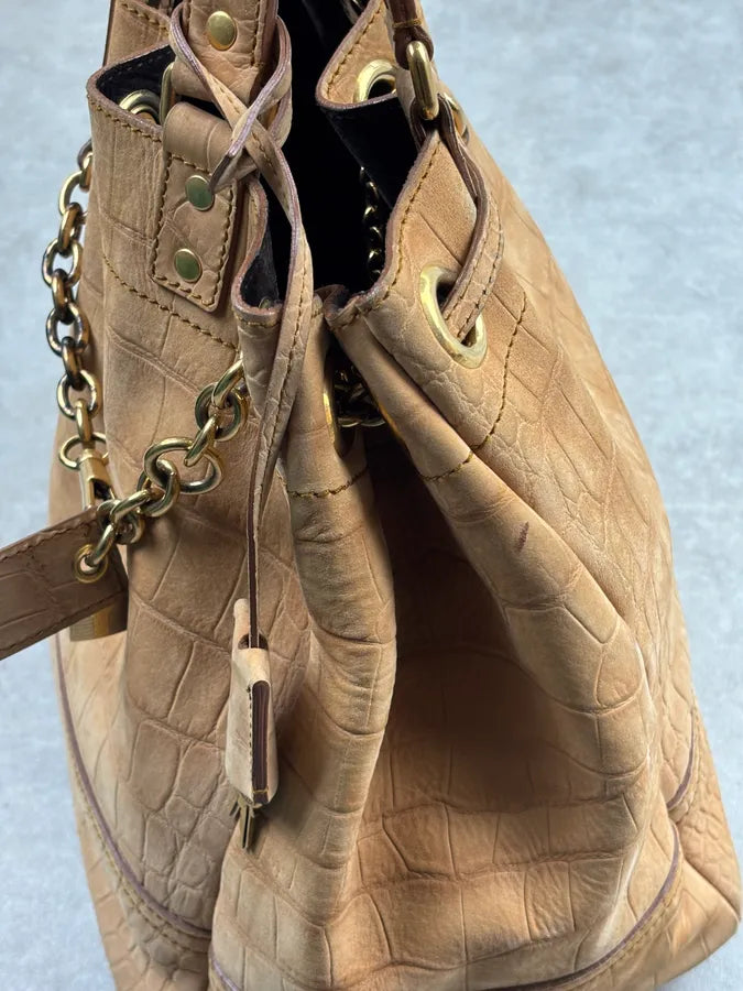 2000s Yves Saint Laurent Beige Crocodile Embossed Leather Bucket Bag nkANnvg 18