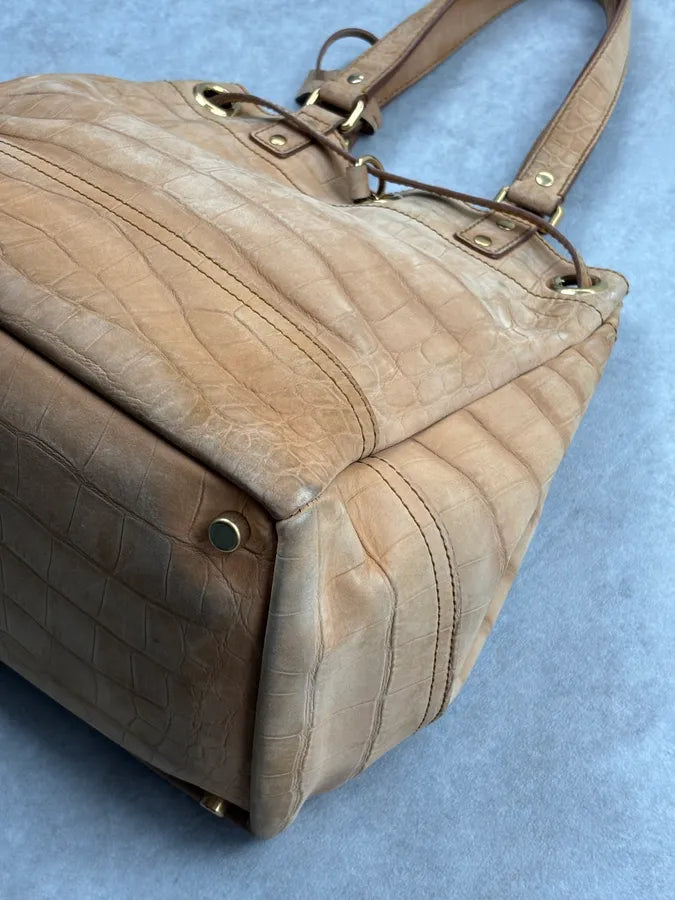 2000s Yves Saint Laurent Beige Crocodile Embossed Leather Bucket Bag nkANnvg 14