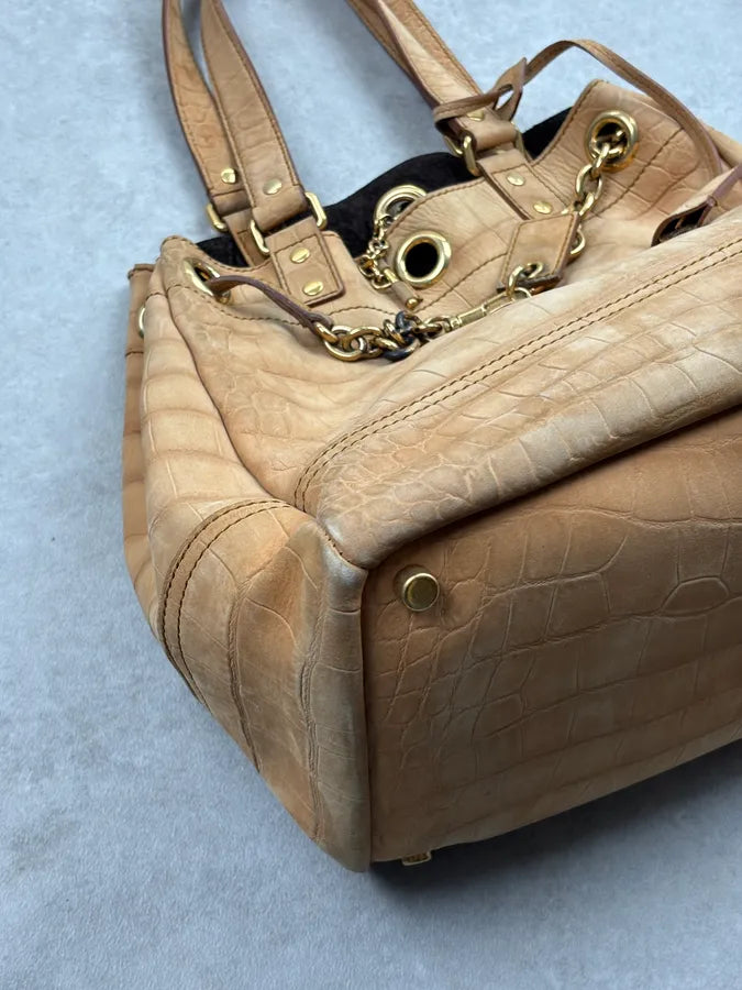 2000s Yves Saint Laurent Beige Crocodile Embossed Leather Bucket Bag nkANnvg 6