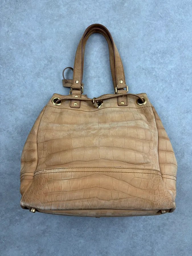 2000s Yves Saint Laurent Beige Crocodile Embossed Leather Bucket Bag nkANnvg 11