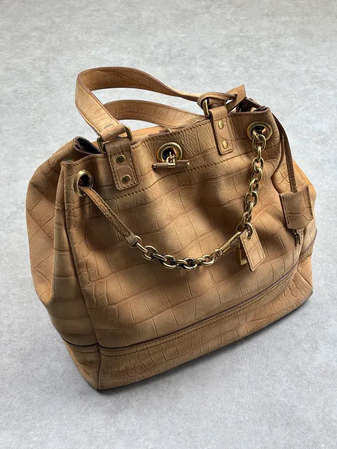 2000s Yves Saint Laurent Beige Crocodile Embossed Leather Bucket Bag nkANnvg 0