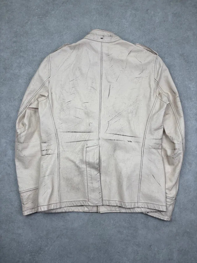 2000s Yves Saint Laurent Cream Military Leather Cargo Jacket ITDNQpM 4