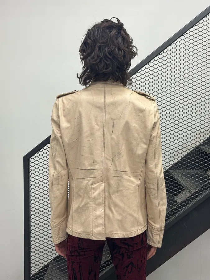 2000s Yves Saint Laurent Cream Military Leather Cargo Jacket ITDNQpM 2