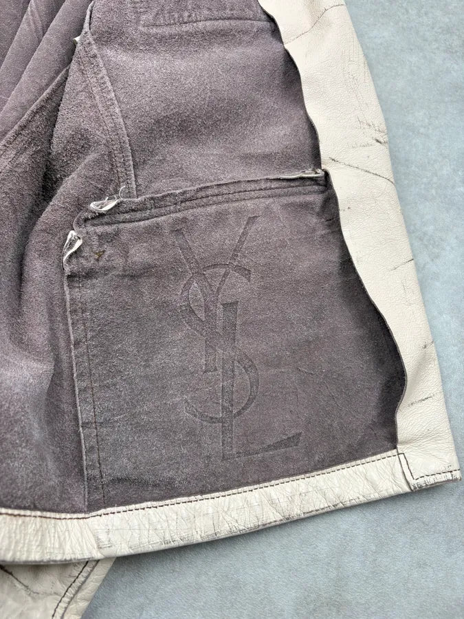 2000s Yves Saint Laurent Cream Military Leather Cargo Jacket ITDNQpM 9