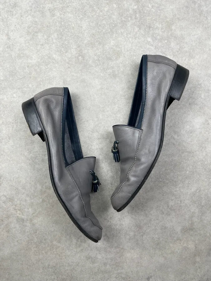 2000s Yves Saint Laurent Grey Leather Tassel Loafer Shoes NhPQzRA 3