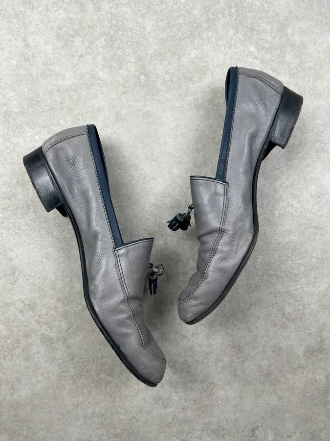 2000s Yves Saint Laurent Grey Leather Tassel Loafer Shoes NhPQzRA 4