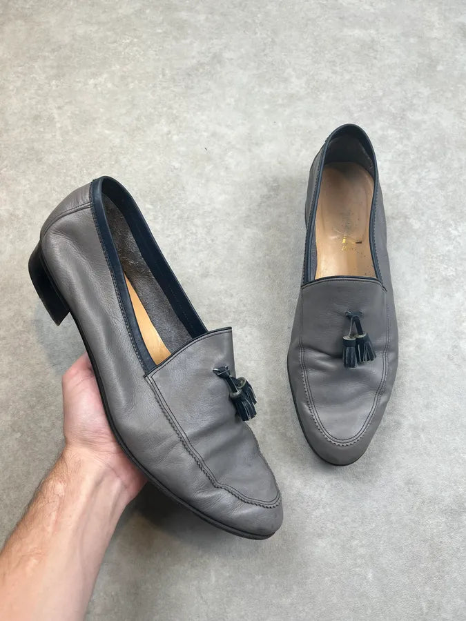 2000s Yves Saint Laurent Grey Leather Tassel Loafer Shoes NhPQzRA 0