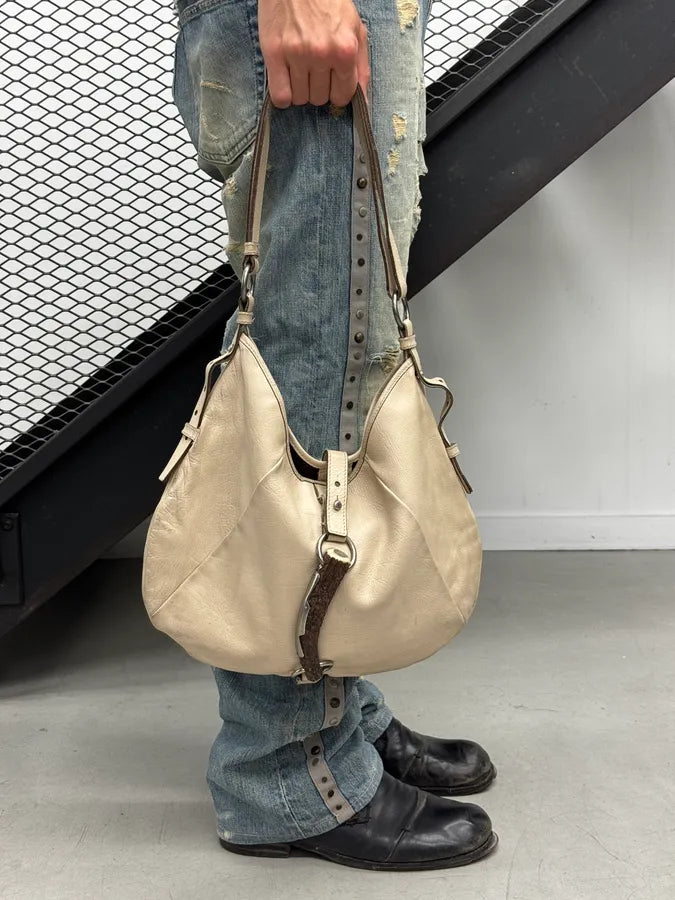 AW2002 Yves Saint Laurent Beige Mombasa Front Horn Shoulder Bag bGWeixZ 2
