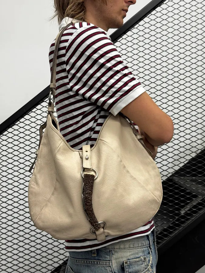 AW2002 Yves Saint Laurent Beige Mombasa Front Horn Shoulder Bag bGWeixZ 3