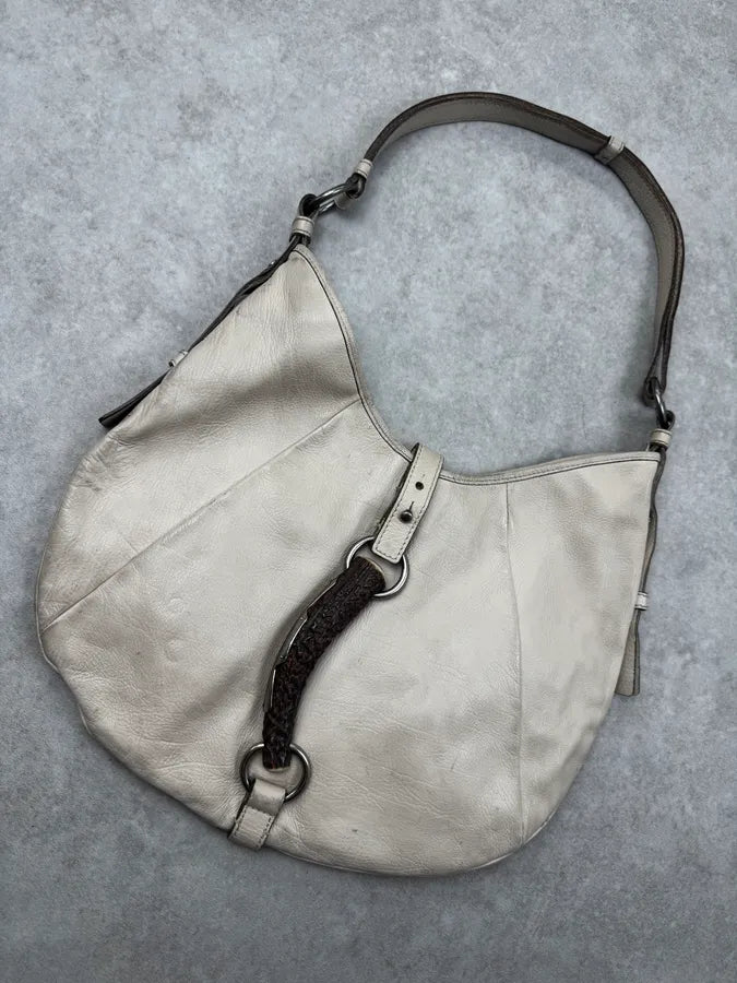 AW2002 Yves Saint Laurent Beige Mombasa Front Horn Shoulder Bag bGWeixZ 4