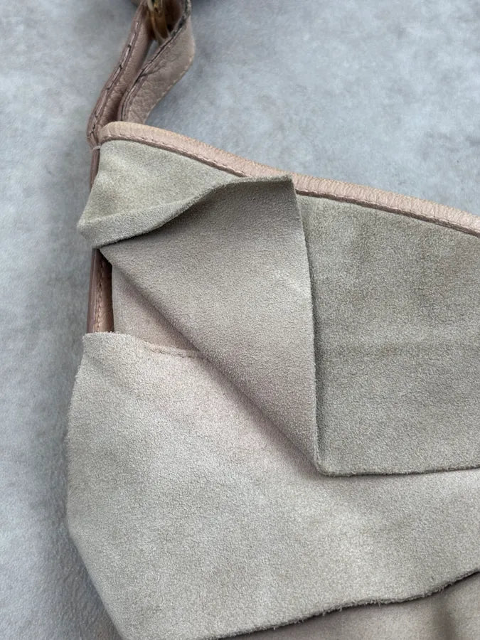 2000s Yves Saint Laurent Beige Suede Ruffle Mombasa Horn Handle Bag TBXDaVN 15