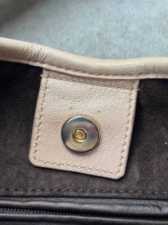 2000s Yves Saint Laurent Beige Suede Ruffle Mombasa Horn Handle Bag TBXDaVN 18