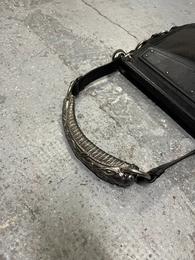 Yves Saint Laurent Black Canva Leather Metal Horn Handle Bag iSOdVHX 2