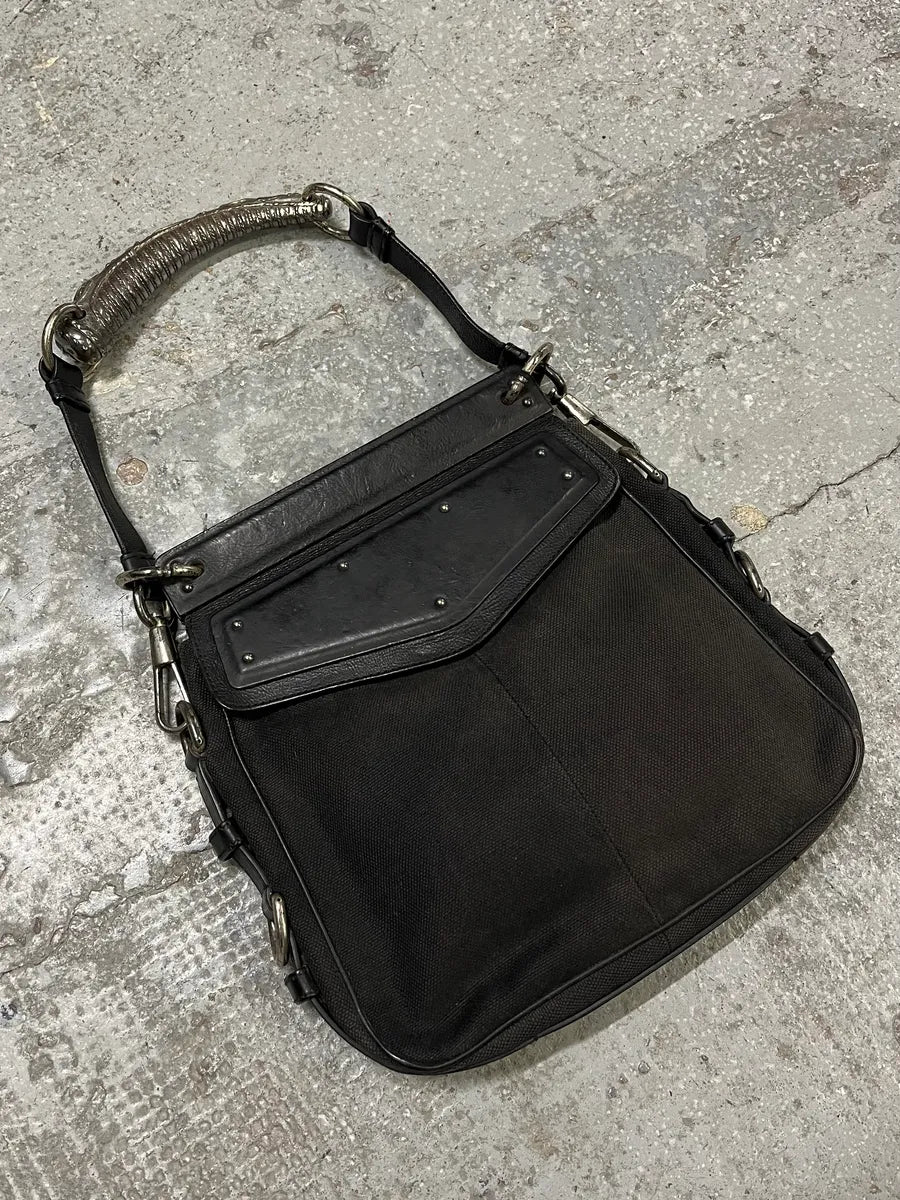 Yves Saint Laurent Black Canva Leather Metal Horn Handle Bag iSOdVHX 3