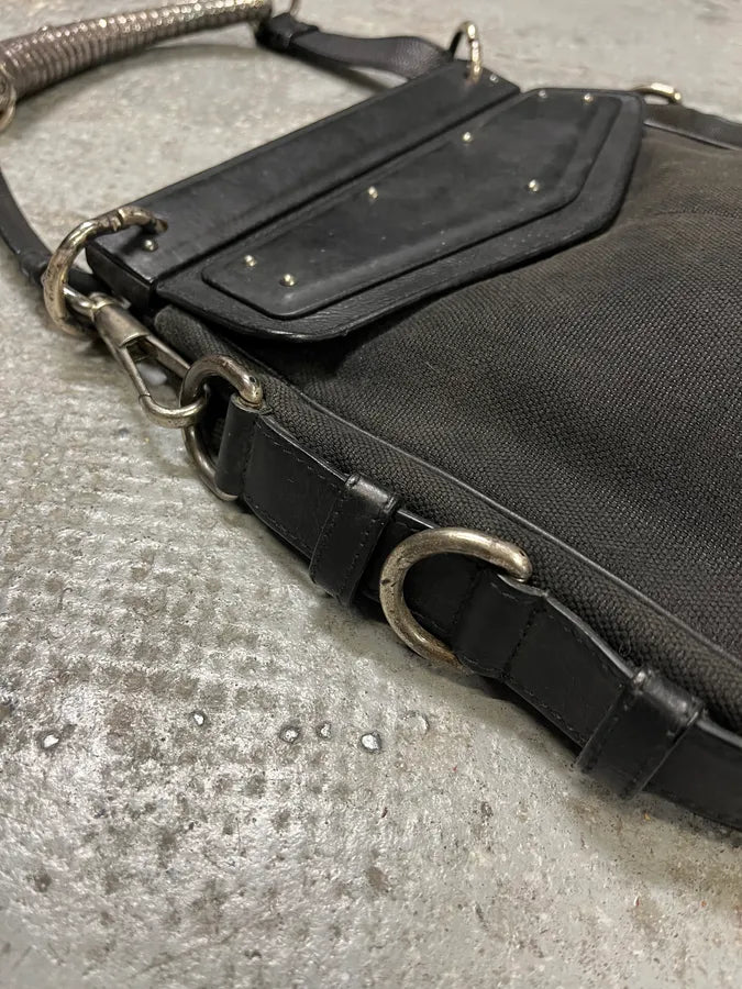 Yves Saint Laurent Black Canva Leather Metal Horn Handle Bag iSOdVHX 5