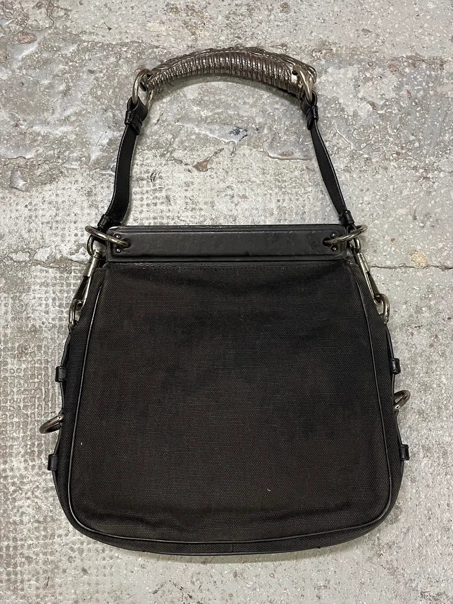 Yves Saint Laurent Black Canva Leather Metal Horn Handle Bag iSOdVHX 0