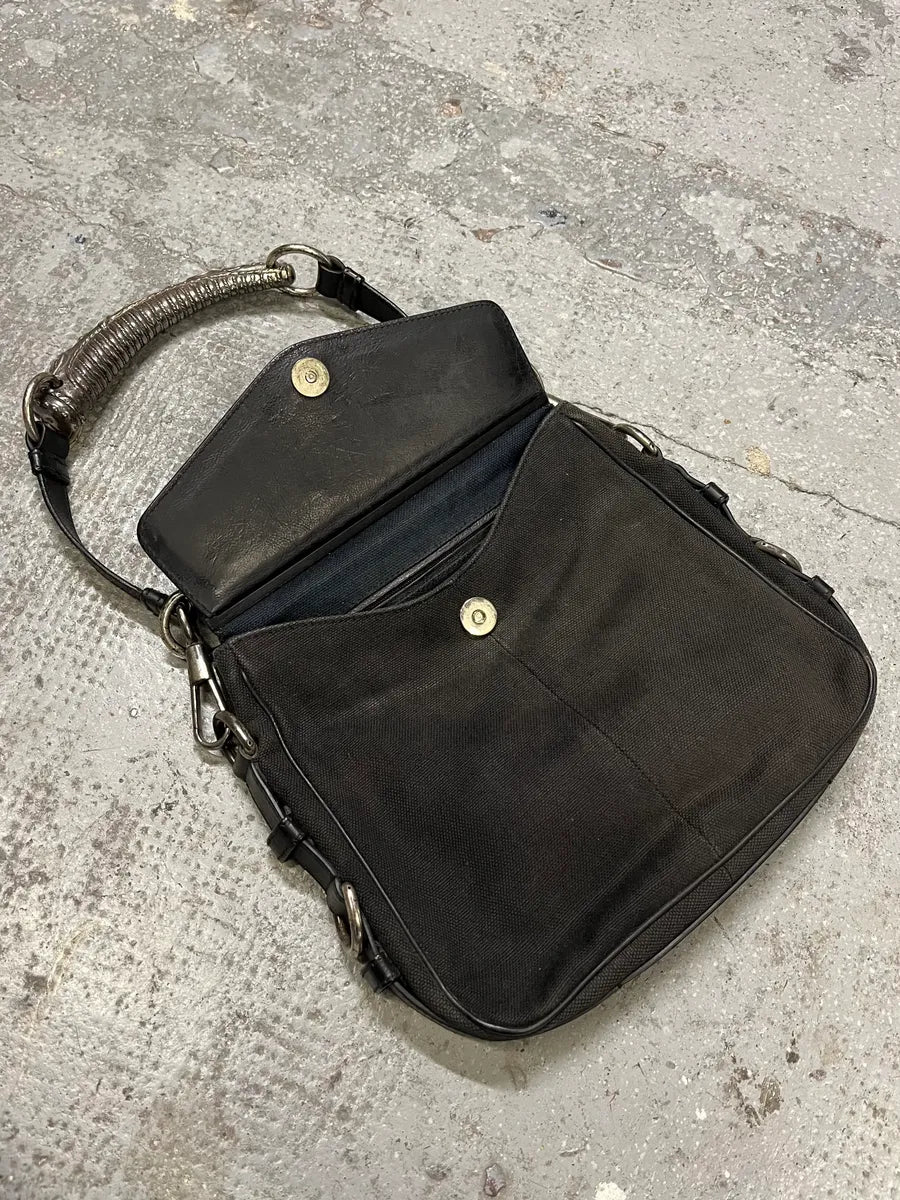 Yves Saint Laurent Black Canva Leather Metal Horn Handle Bag iSOdVHX 8