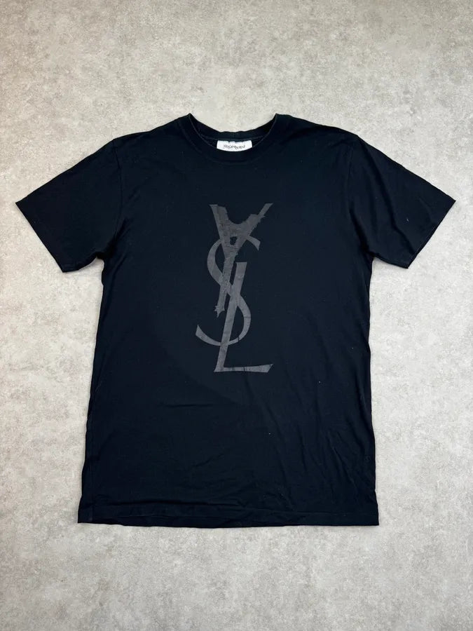2000s Yves Saint Laurent Black Eiffel Tower Logo T-Shirt RNMGFOA 0