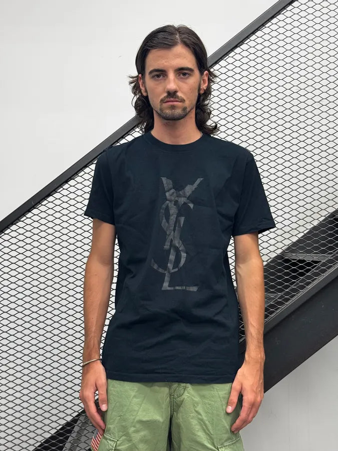 2000s Yves Saint Laurent Black Eiffel Tower Logo T-Shirt RNMGFOA 2