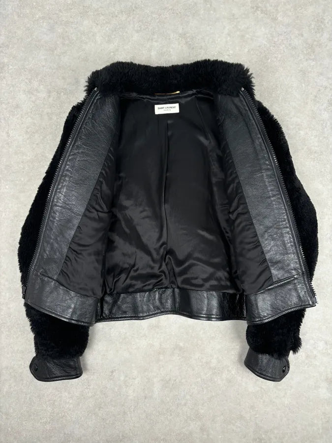 AW2016 Saint Laurent Sample Black Fake Fur Bomber Jacket mHYpxAP 6
