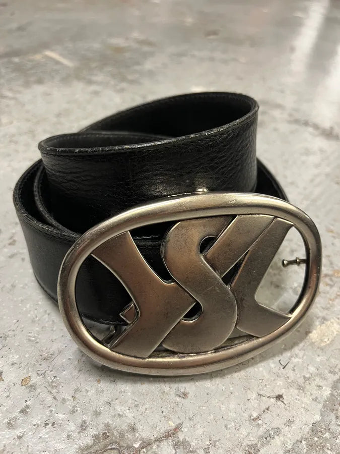 Yves Saint Laurent Black Leather Belt YSL Grey Buckle MiiUkVS 2