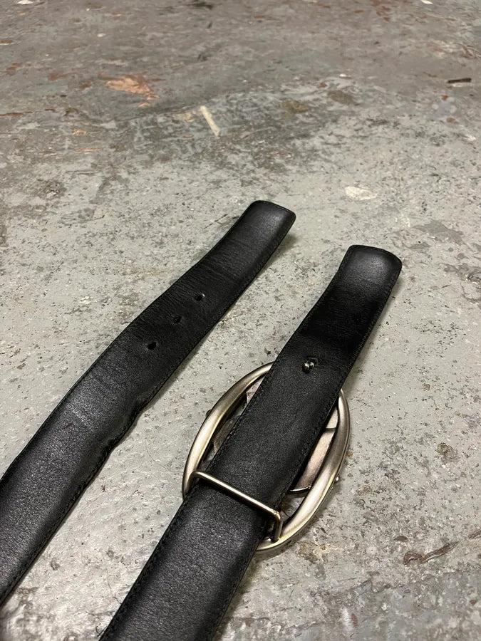 Yves Saint Laurent Black Leather Belt YSL Grey Buckle MiiUkVS 3