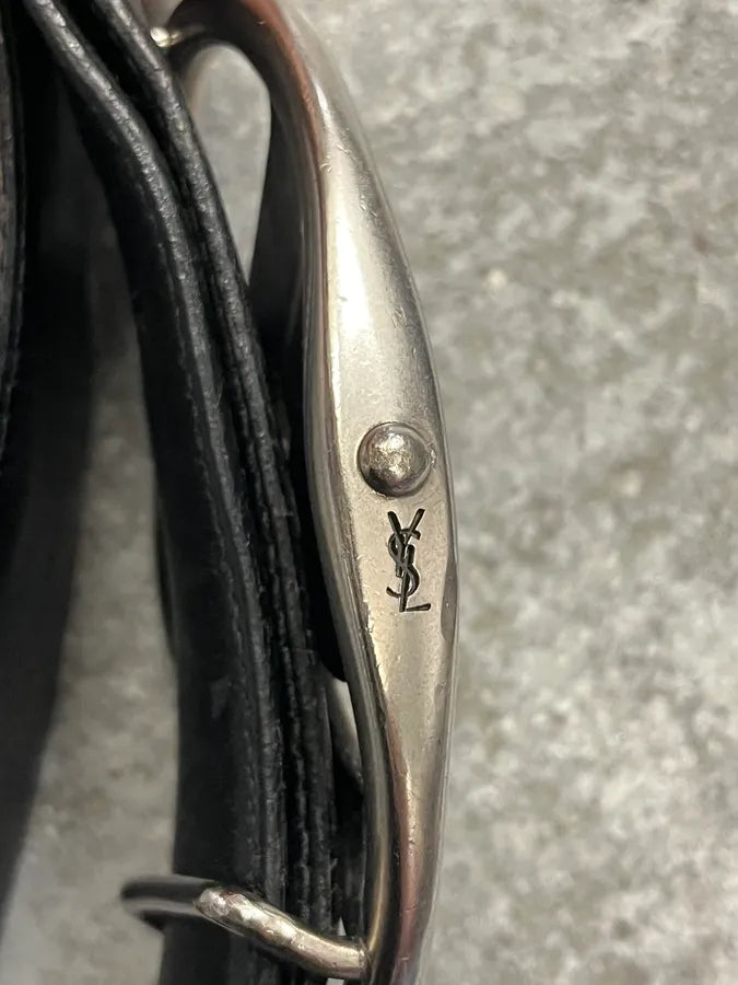 Yves Saint Laurent Black Leather Belt YSL Grey Buckle MiiUkVS 4