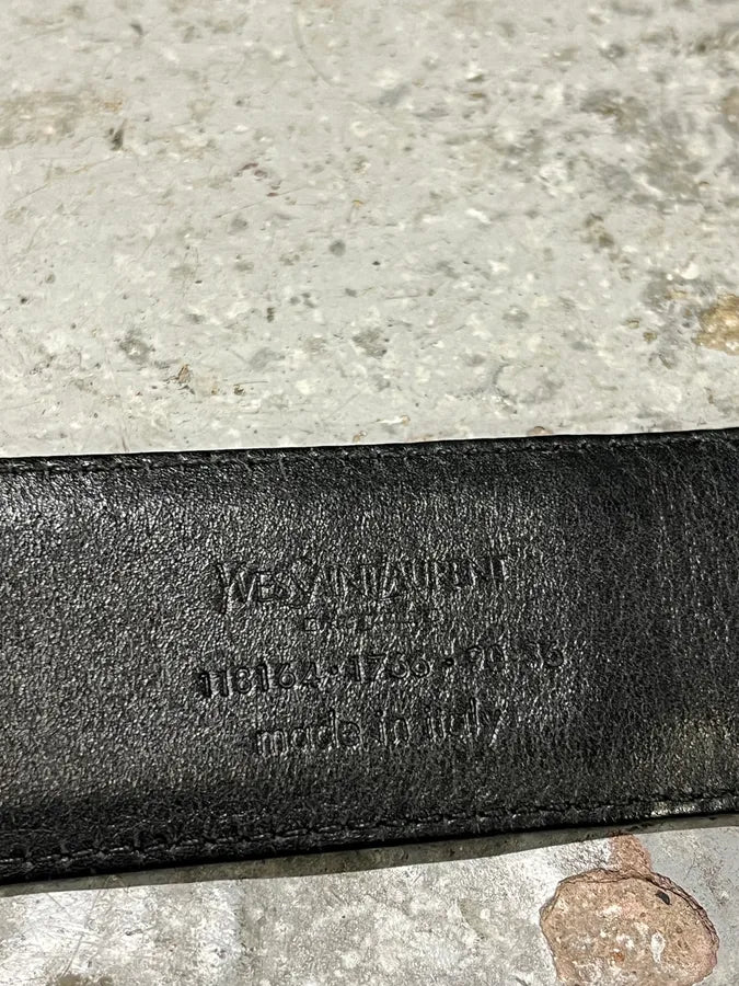 Yves Saint Laurent Black Leather Belt YSL Grey Buckle MiiUkVS 5
