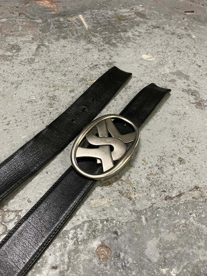 Yves Saint Laurent Black Leather Belt YSL Grey Buckle MiiUkVS 1