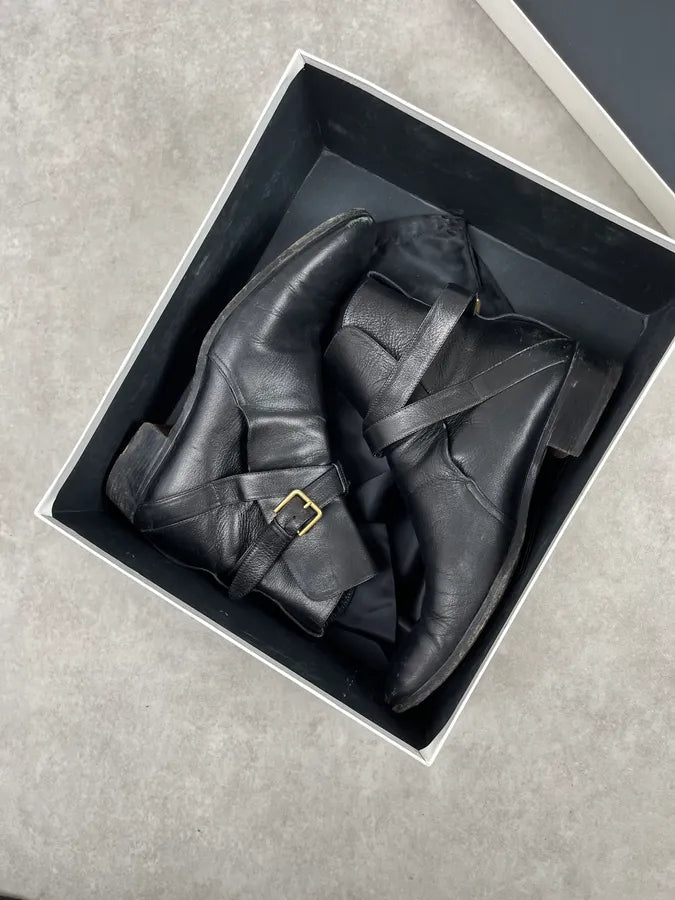 AW2005 Yves Saint Laurent Black Leather Buckle Strap Boots yIenPPJ 11