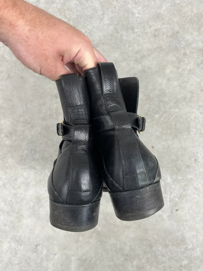 AW2005 Yves Saint Laurent Black Leather Buckle Strap Boots yIenPPJ 5