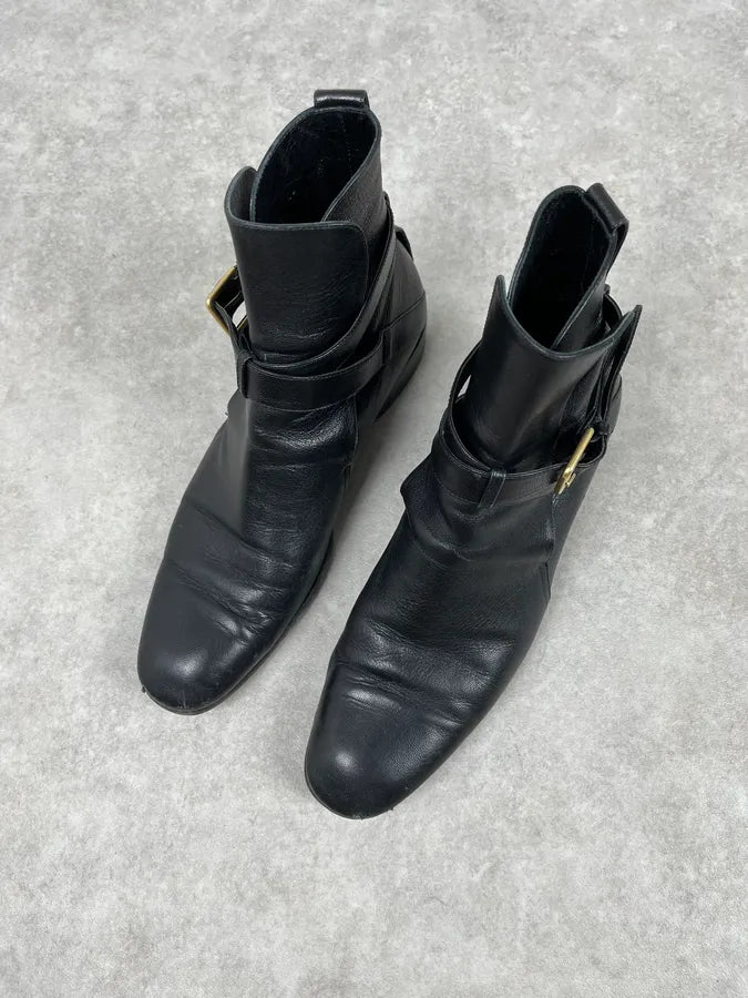 AW2005 Yves Saint Laurent Black Leather Buckle Strap Boots yIenPPJ 3