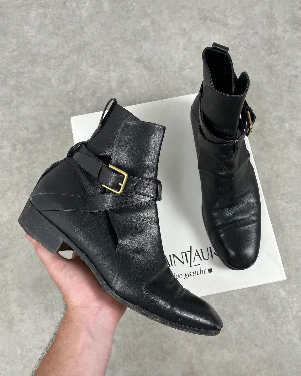 AW2005 Yves Saint Laurent Black Leather Buckle Strap Boots yIenPPJ 0