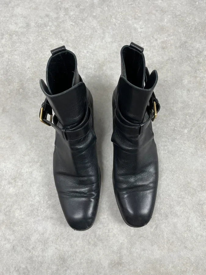 AW2005 Yves Saint Laurent Black Leather Buckle Strap Boots yIenPPJ 2