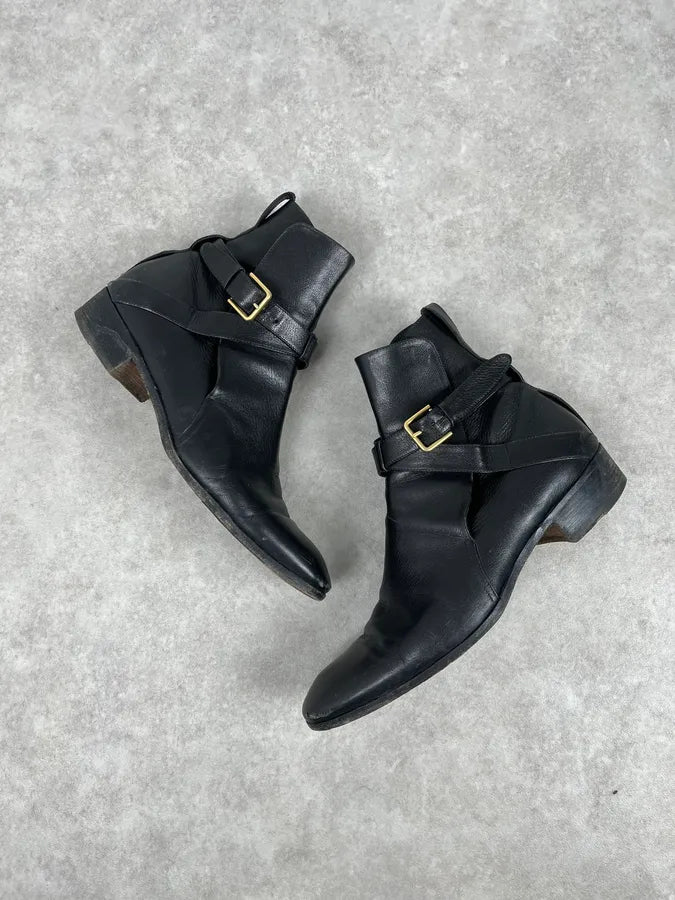 AW2005 Yves Saint Laurent Black Leather Buckle Strap Boots yIenPPJ 4