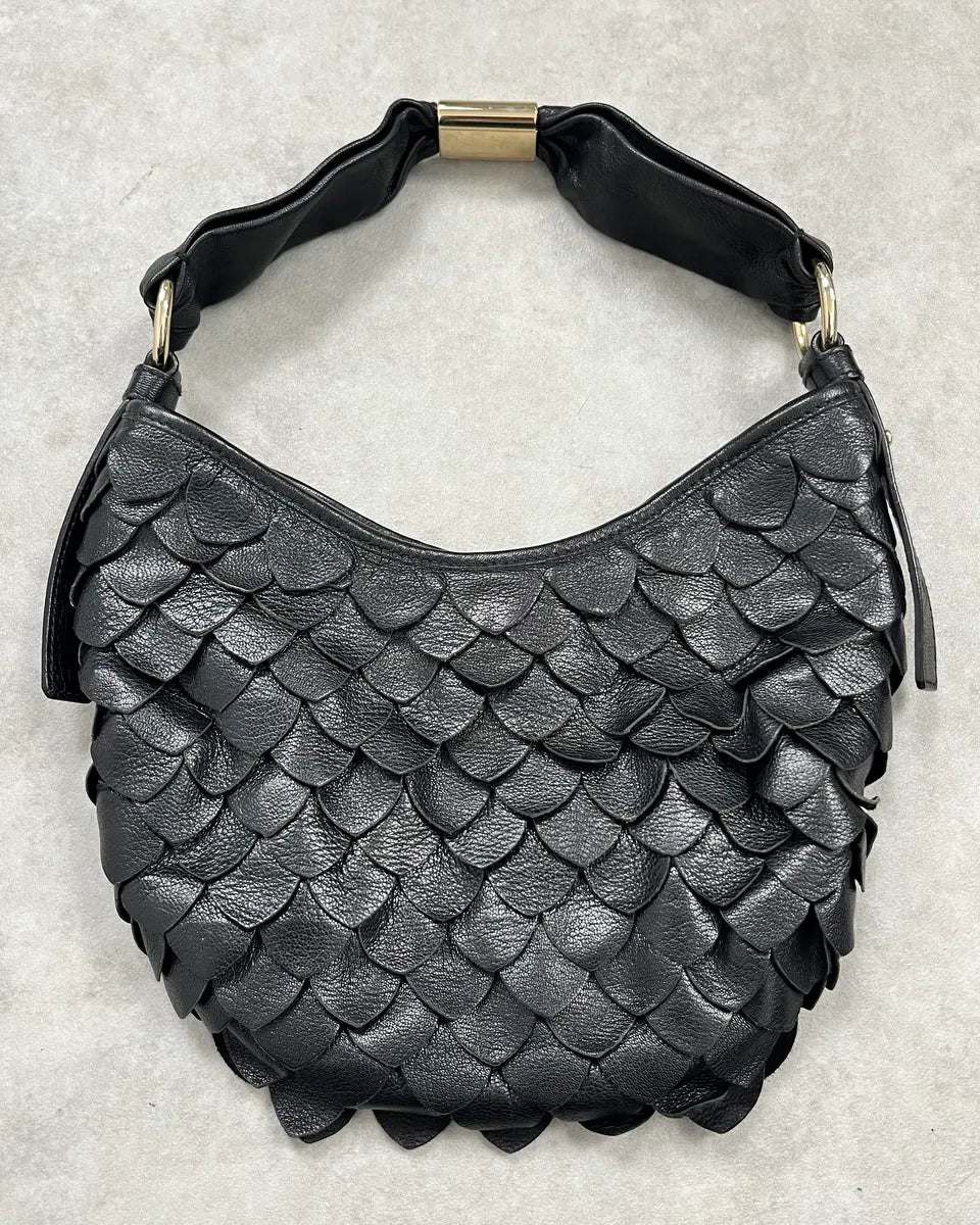 Yves Saint Laurent Black Leather Fishscale Hobo Shoulder Bag rxnaBmG 0