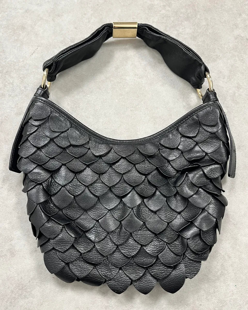 Yves Saint Laurent Black Leather Fishscale Hobo Shoulder Bag rxnaBmG 7