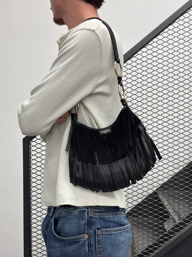Yves Saint Laurent Black Leather Fringe Shoulder Bag yFcfOOu 1