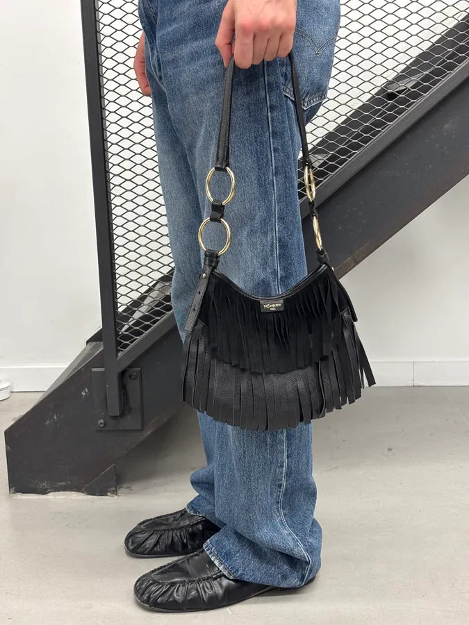 Yves Saint Laurent Black Leather Fringe Shoulder Bag yFcfOOu 2