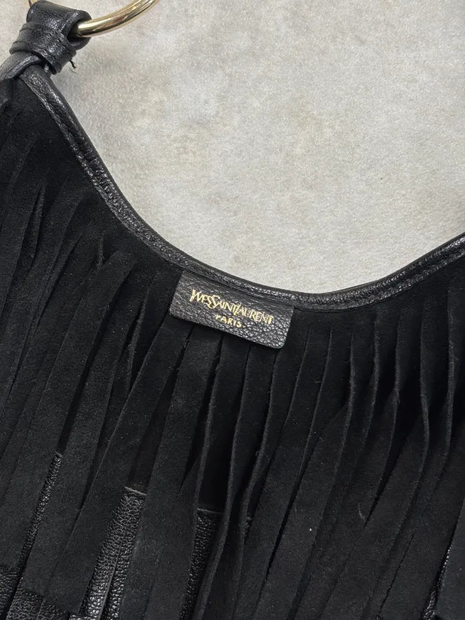 Yves Saint Laurent Black Leather Fringe Shoulder Bag yFcfOOu 6